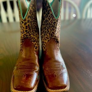 Girls Ariat Cheetah Print Brown and Turquiose Boots Size 4.5